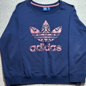 Adidas Blue Sweatshirt with Pink Logo Size M
